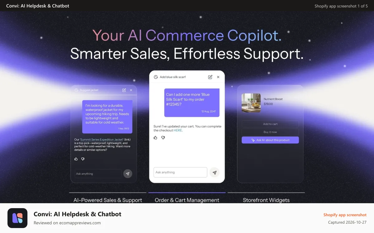 Convi: AI Helpdesk & Chatbot Shopify app screenshot: AI Shopping assistant & Helpdesk chatbot