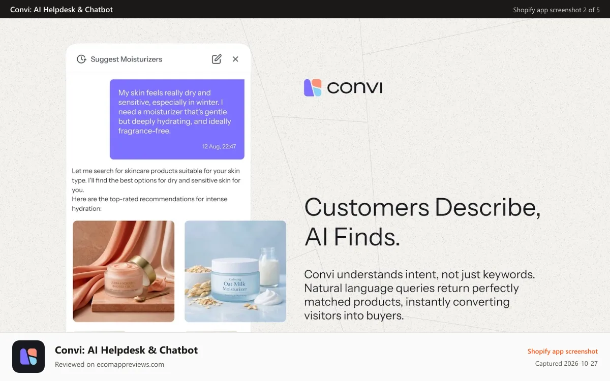 Convi: AI Helpdesk & Chatbot Shopify app screenshot: All in one AI chatbot assistant