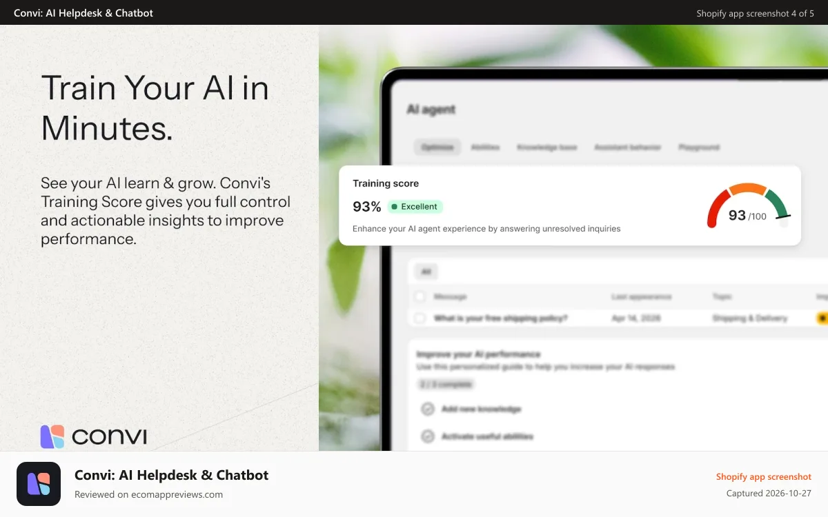 Convi: AI Helpdesk & Chatbot Shopify app screenshot: Train your AI agent based on store data