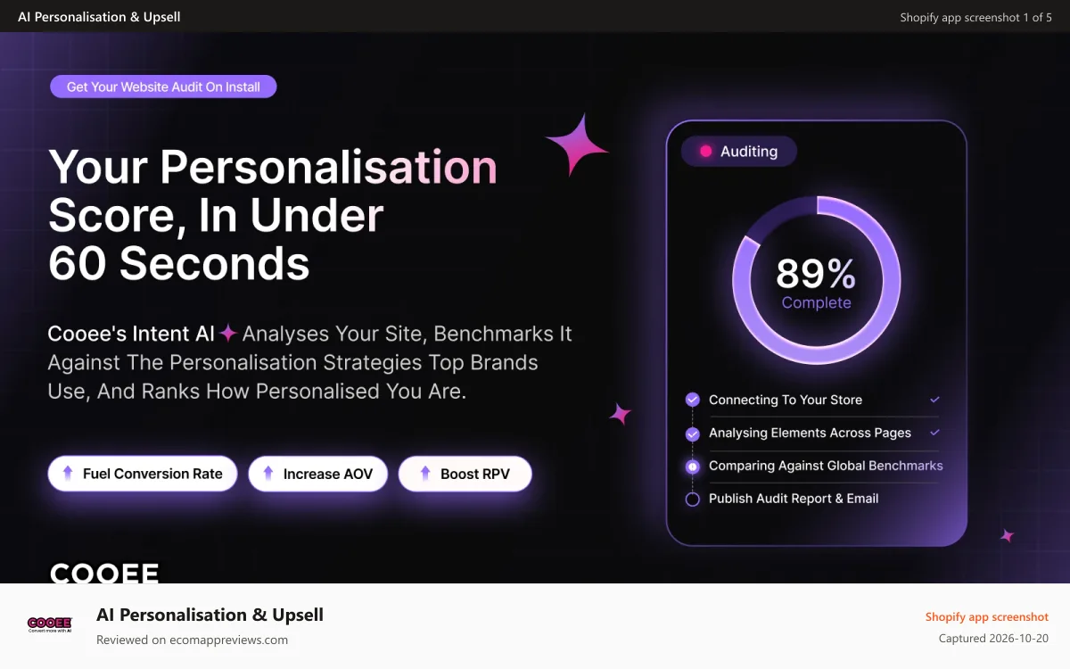 AI Personalisation & Upsell Shopify app screenshot: Learn how personalised your store and optimise for conversions