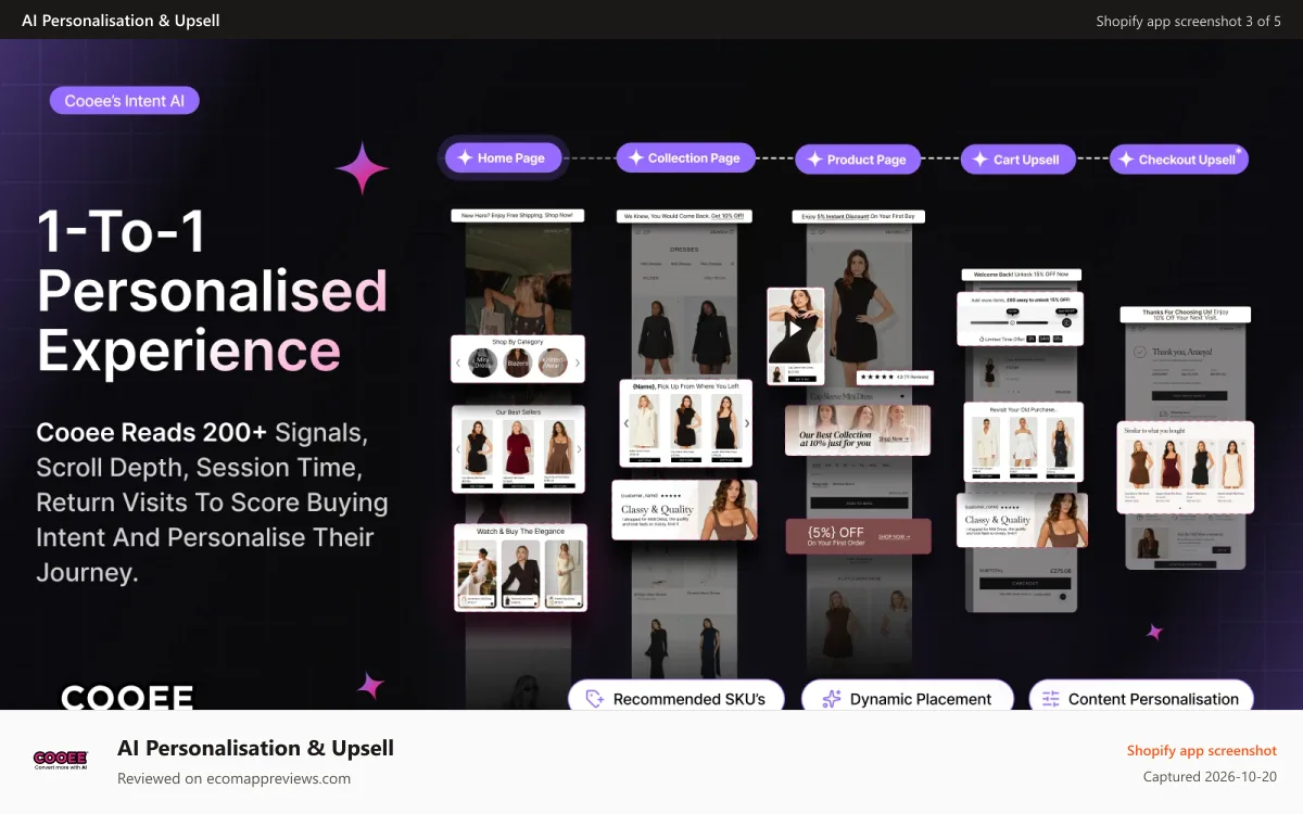 AI Personalisation & Upsell Shopify app screenshot: Deliver 1-to-1 personalisation in realtime across journey