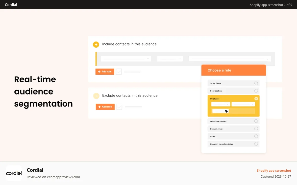 Cordial Shopify app screenshot: Real-time audience segmentation image