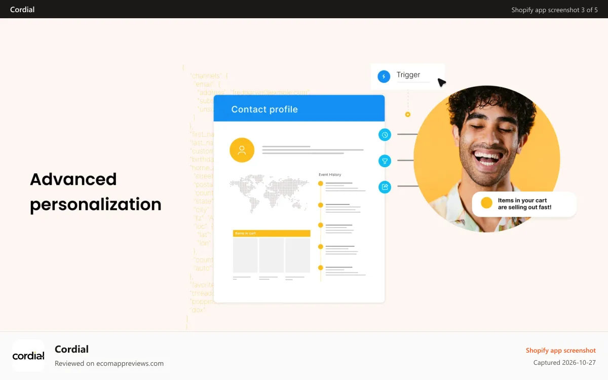 Cordial Shopify app screenshot: Advanced personalization image