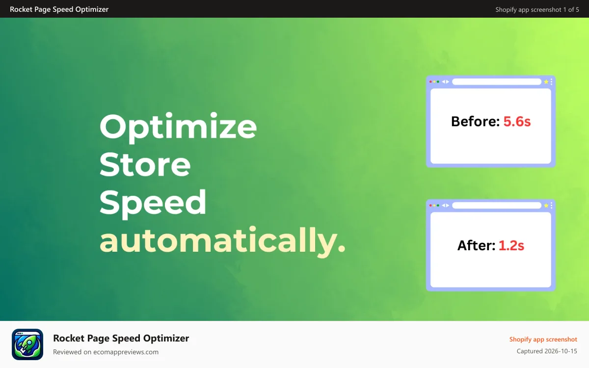 Rocket Page Speed Optimizer Shopify app screenshot: Automatic Page Speed Optimizer