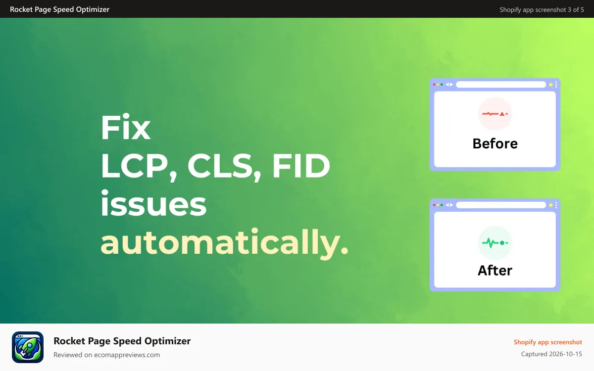 Rocket Page Speed Optimizer Shopify app screenshot: Automatic Pagespeed Booster