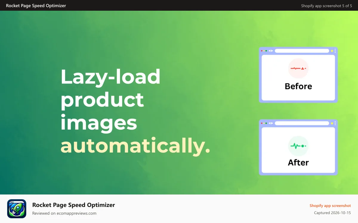 Rocket Page Speed Optimizer Shopify app screenshot: Core web vitals, LCP and page speed booster