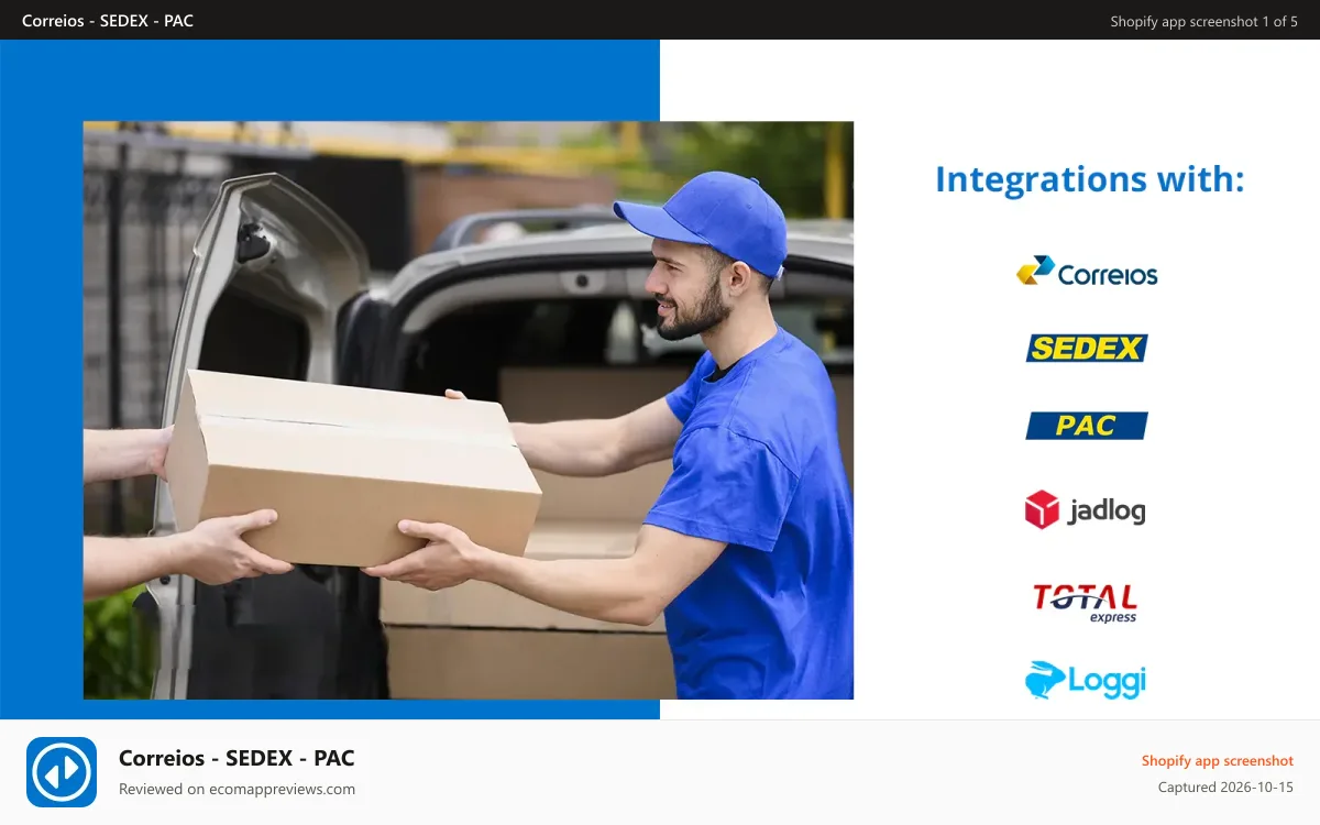 Correios ‑ SEDEX ‑ PAC Shopify app screenshot: Functionalities SEDEX - PAC