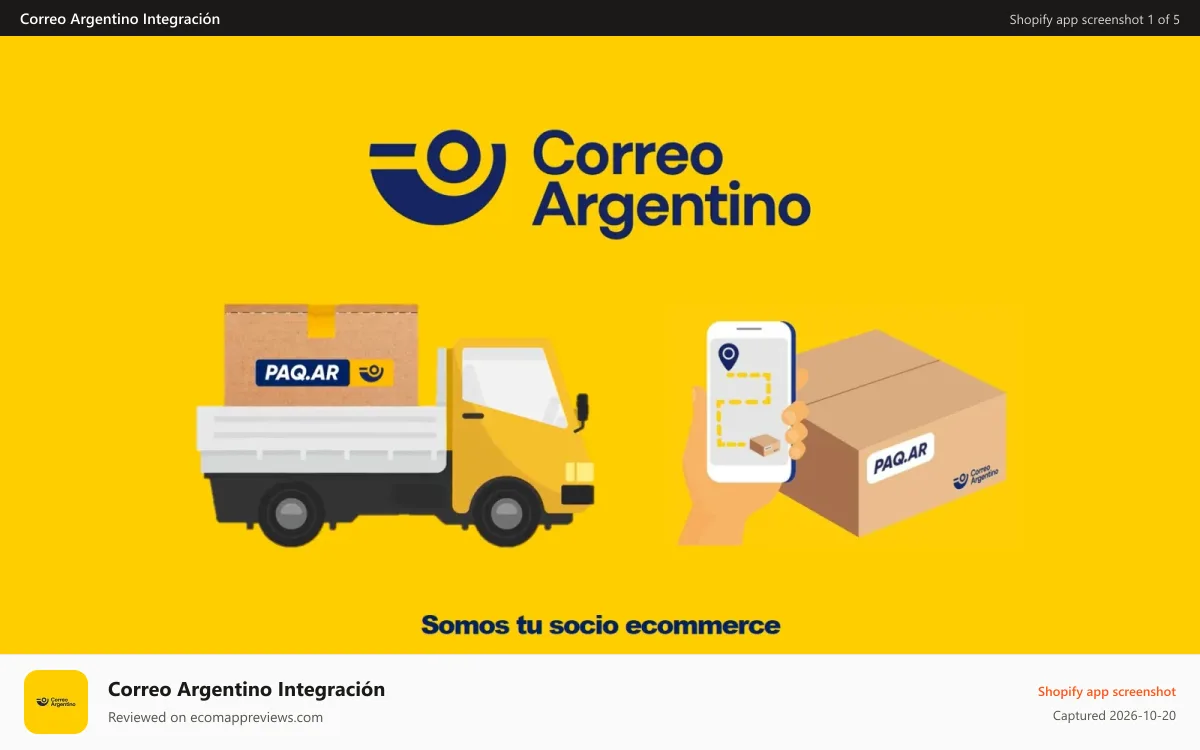 Correo Argentino Integración Shopify app screenshot: Integración de envíos con Correo Argentino