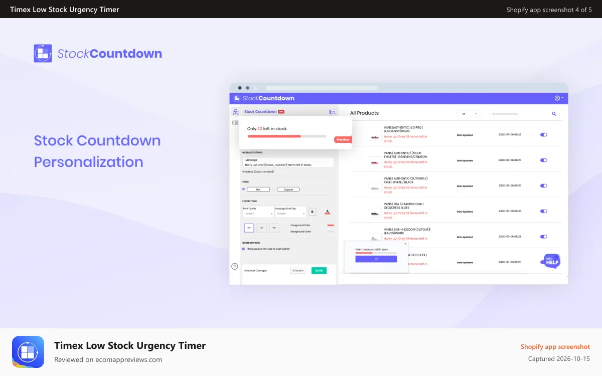 Timex Low Stock Urgency Timer Shopify app screenshot: Setting options of spin wheel