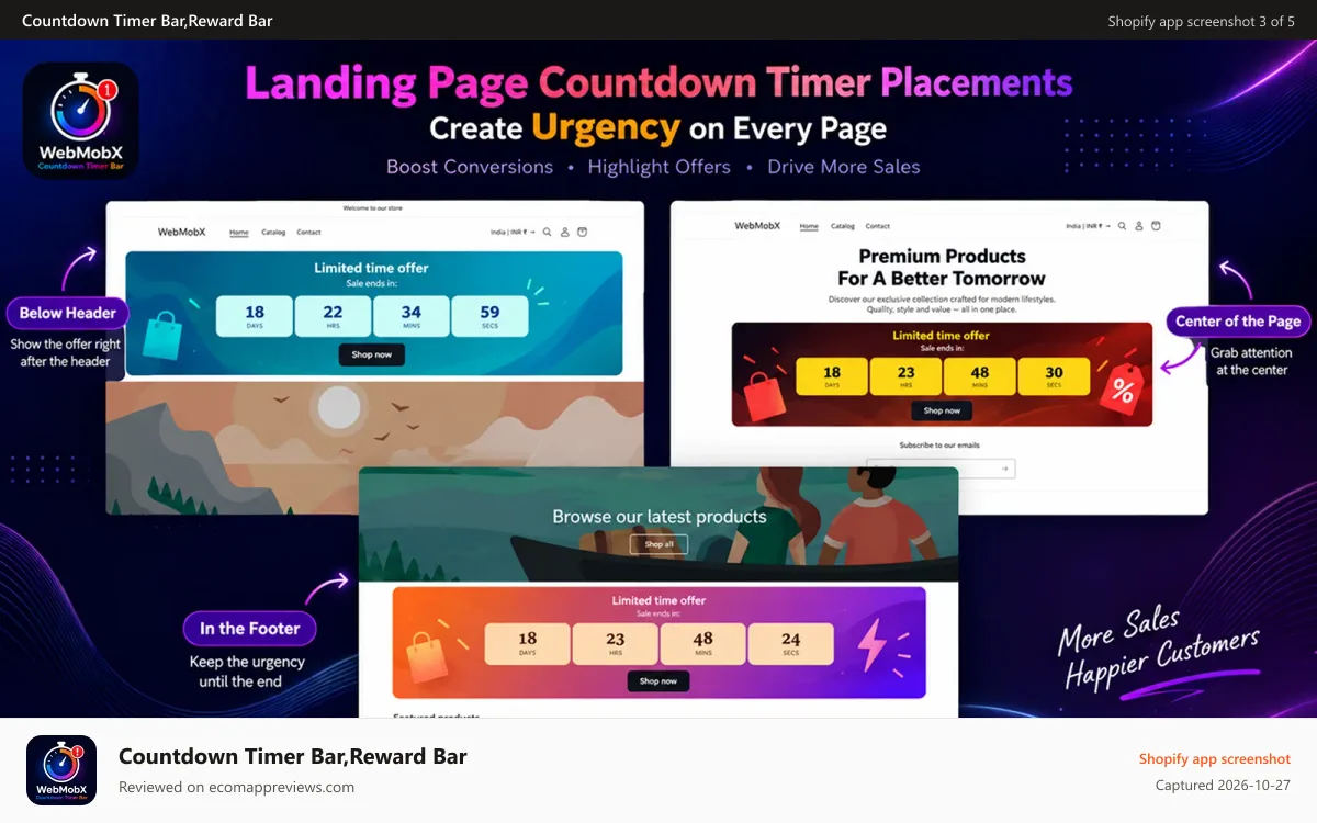 Countdown Timer Bar,Reward Bar Shopify app screenshot: Landing Page