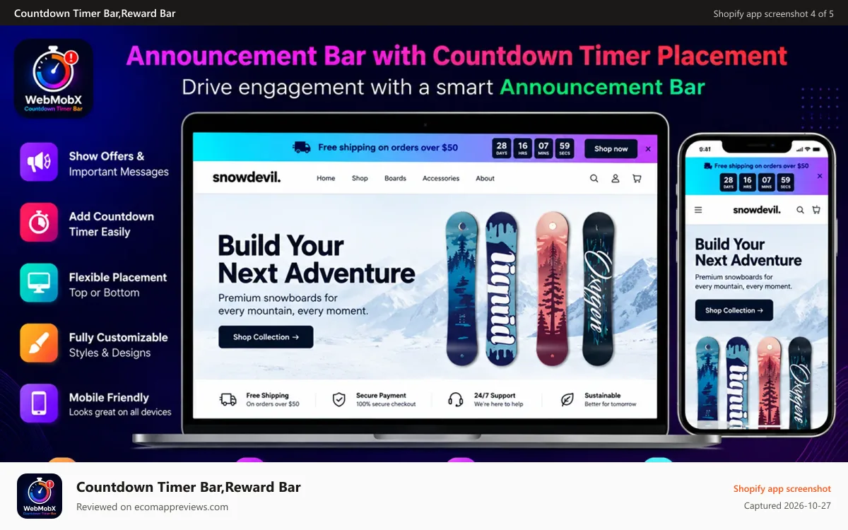 Countdown Timer Bar,Reward Bar Shopify app screenshot: Announcement Bar
