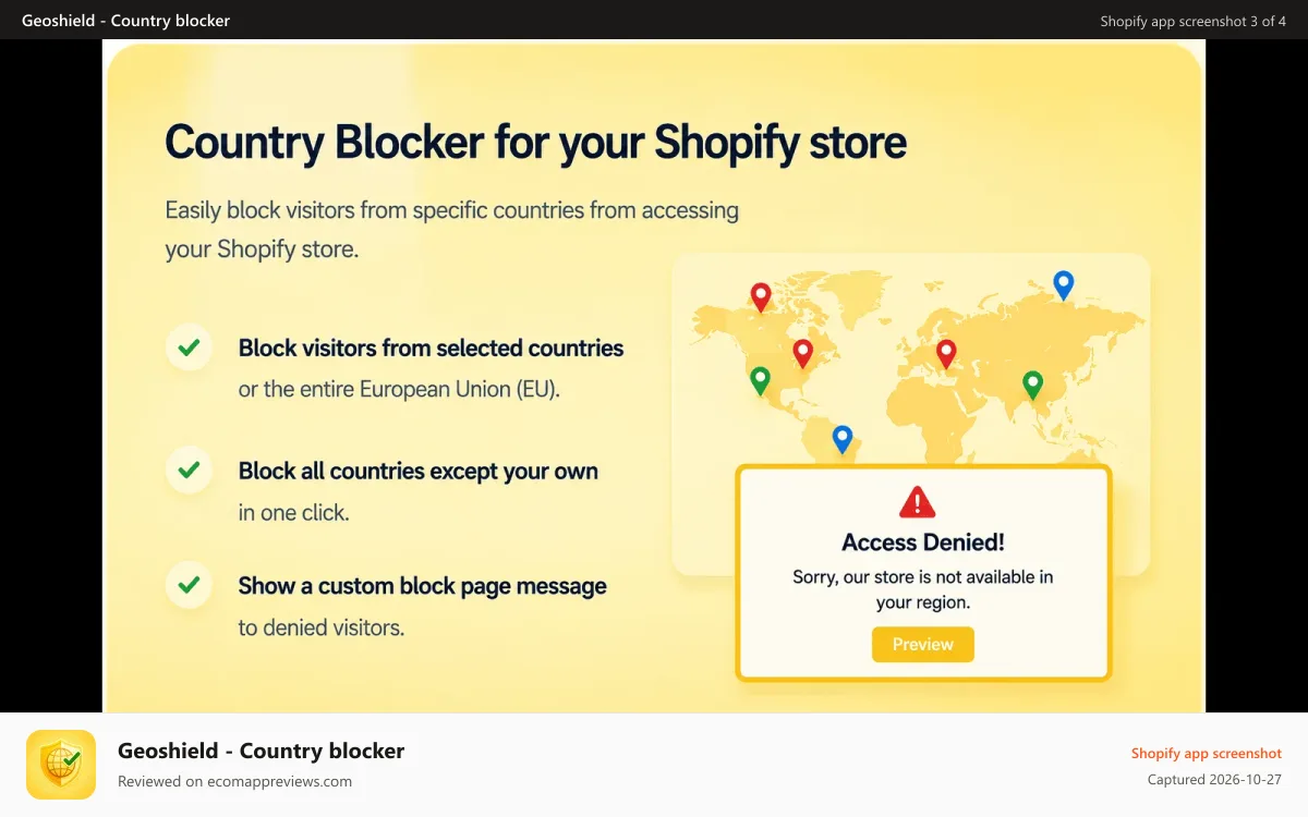 Geoshield ‑ Country blocker Shopify app screenshot: blocker blocker blocker blocker blocker blocker blocker blocker