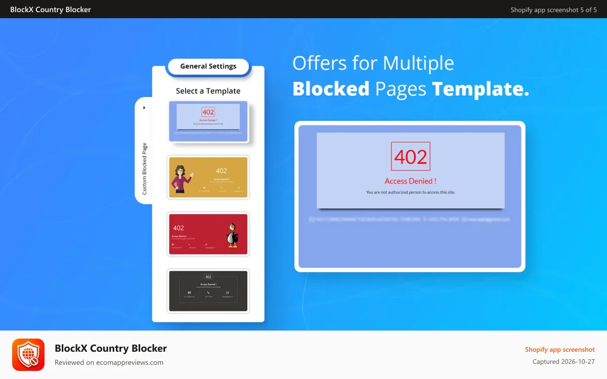 BlockX Country Blocker Shopify app screenshot: VPN and proxy blocker settings with fraud protection