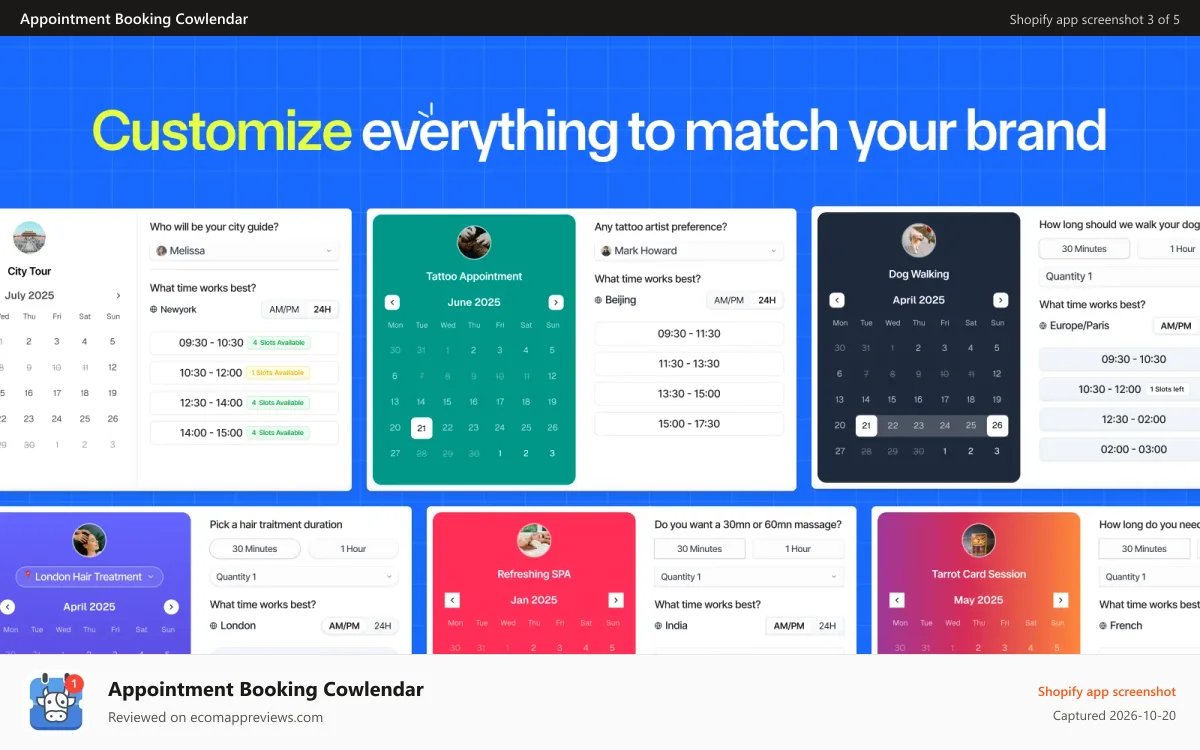 Appointment Booking Cowlendar Shopify app screenshot: any product can become a bookable service with cowlendar