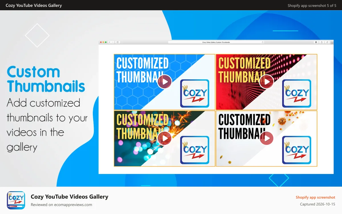 Cozy YouTube Videos Gallery Shopify app screenshot: Cozy Video Caption Gallery