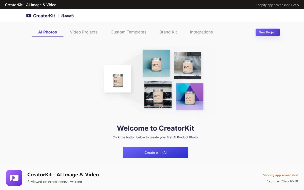 CreatorKit ‑ AI Image & Video Shopify app screenshot: AI Product Photos for Shopify