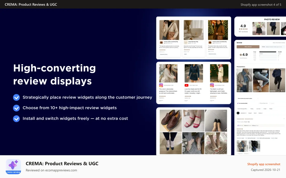 CREMA: Product Reviews & UGC Shopify app screenshot: High-converting review displays