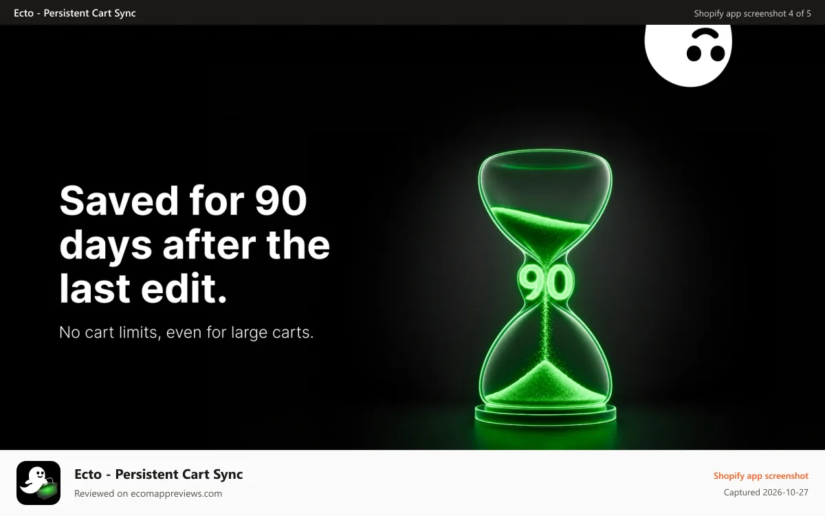 Ecto ‑ Persistent Cart Sync Shopify app screenshot: Turn saved carts into more sales and repeat customers