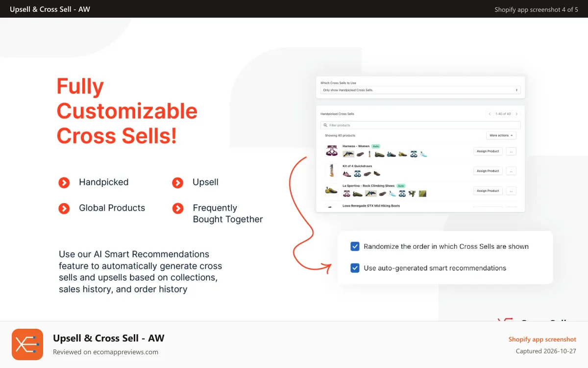 Upsell & Cross Sell ‑ AW Shopify app screenshot: Choose related upsell from collections or product type using AI