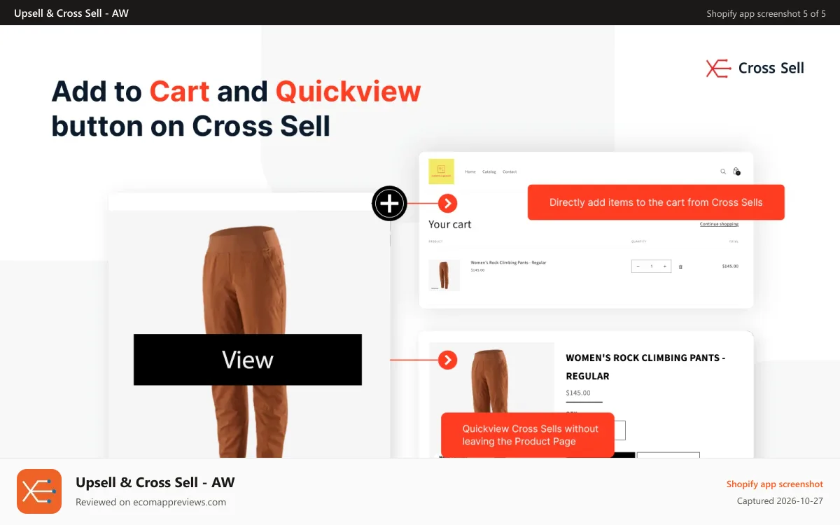 Upsell & Cross Sell ‑ AW Shopify app screenshot: Quickview upsell without leaving page
