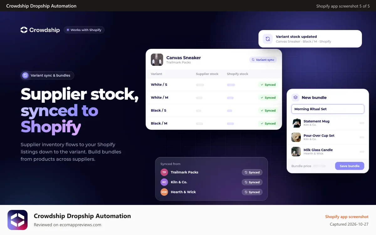Crowdship Dropship Automation Shopify app screenshot: Easily switch products from in-house fulfillment to dropshipping