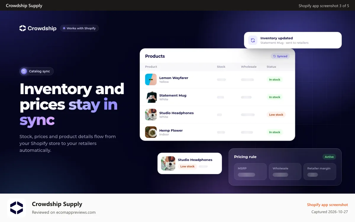 Crowdship Supply Shopify app screenshot: Get discovered by leading retailers on Crowdship Marketplace.