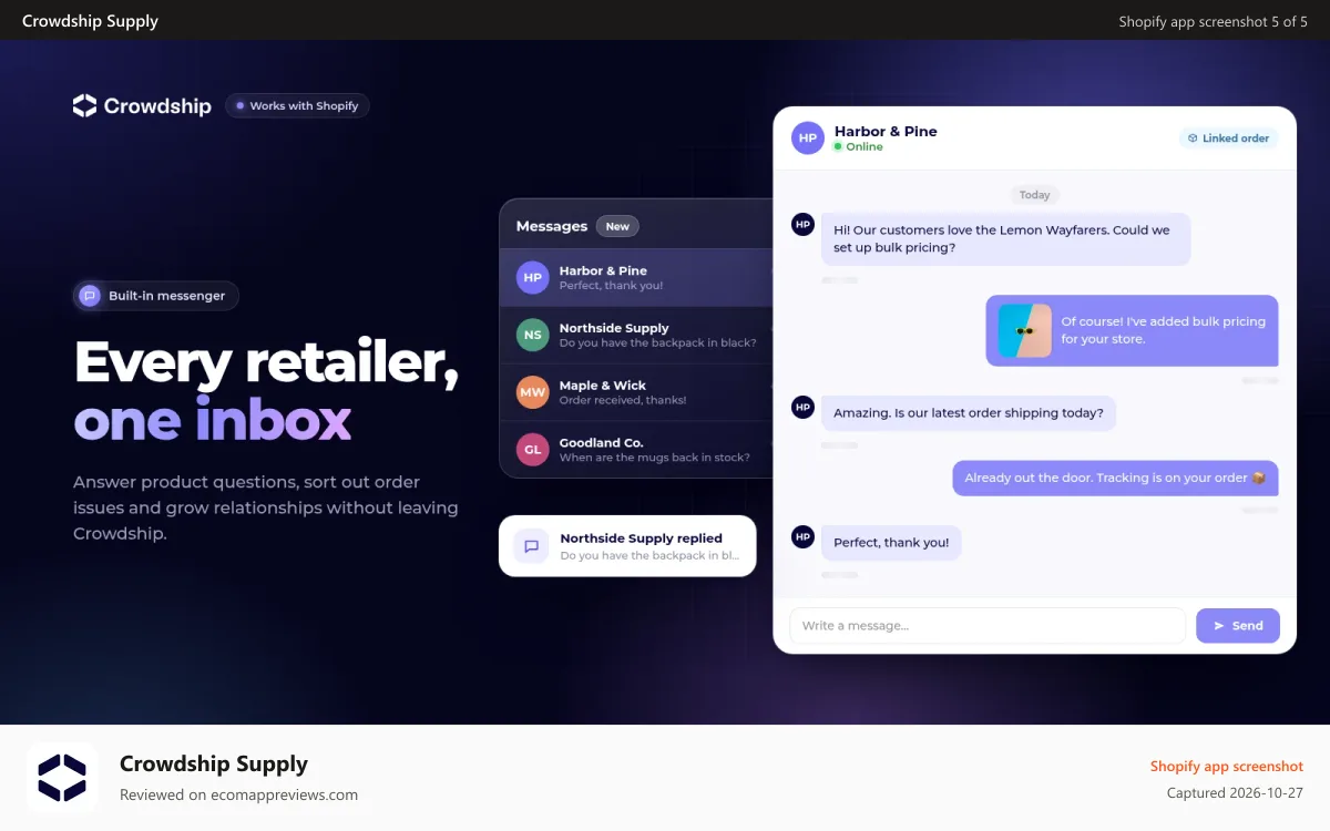 Crowdship Supply Shopify app screenshot: Dropship products for thousands of online retailers with ease.