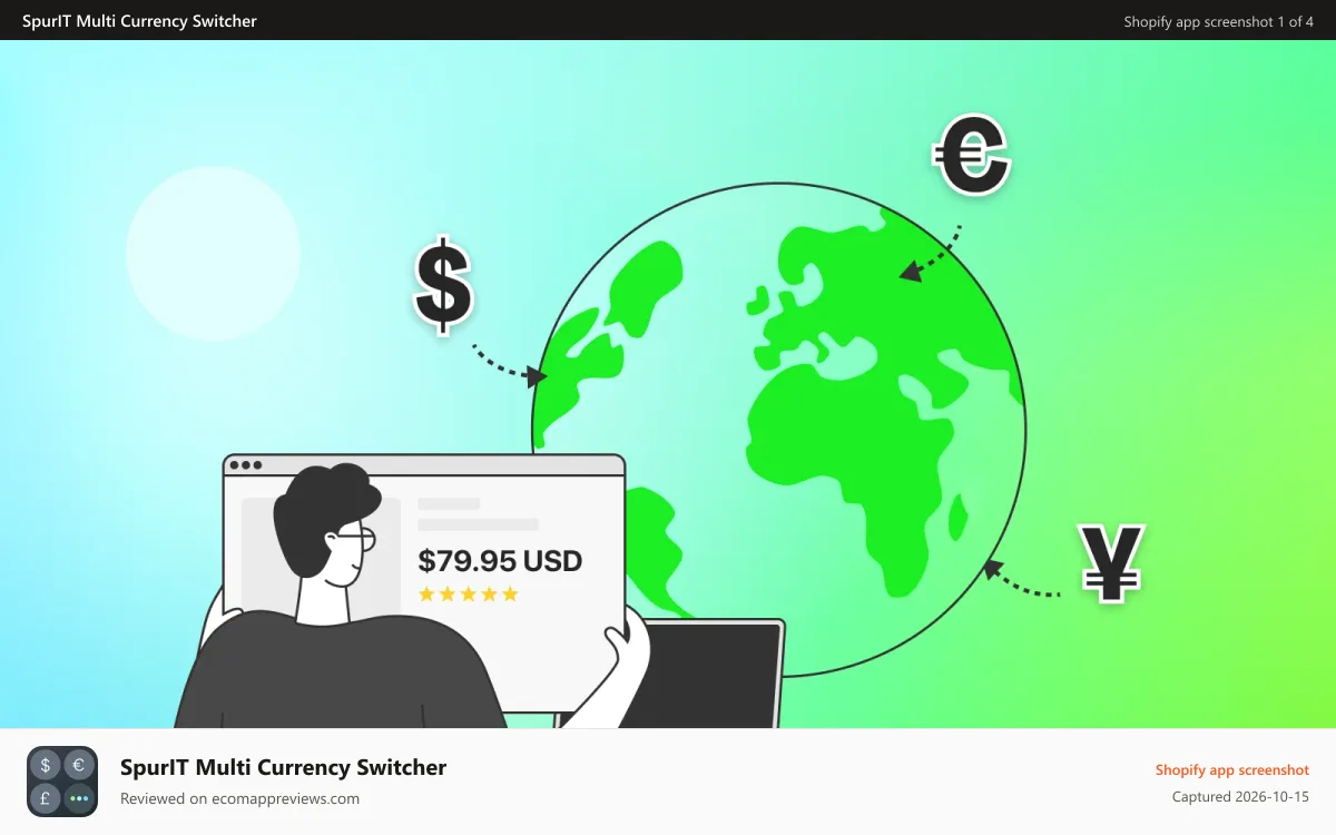 SpurIT Multi Currency Switcher Shopify app screenshot: Muti Currency Switcher & Converter