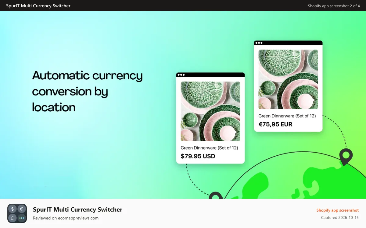 SpurIT Multi Currency Switcher Shopify app screenshot: Automatic currency conversion by location