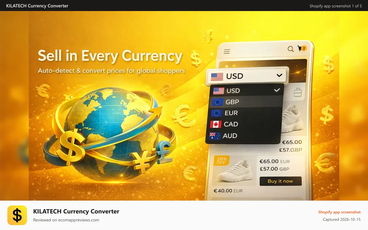 KILATECH Currency Converter Shopify app screenshot: KILATECH Currency Converter