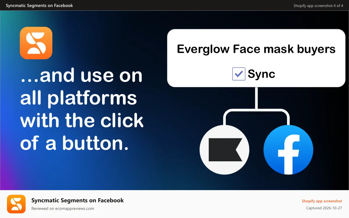 Syncmatic Segments on Facebook Shopify app screenshot: Use on all platforms