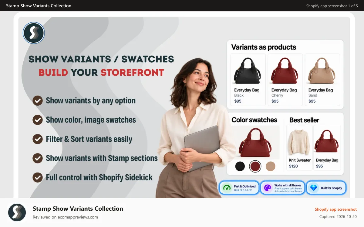 Stamp Show Variants Collection Shopify app screenshot: Show product variants, swatches on your collection page