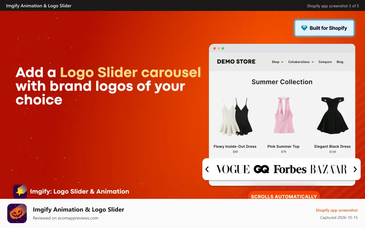 Imgify Animation & Logo Slider Shopify app screenshot: The falling effect can work in the home page only or store-wide
