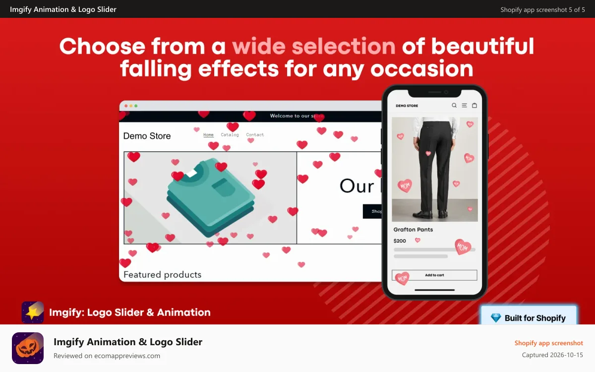 Imgify Animation & Logo Slider Shopify app screenshot: The falling effect in action with a seasonal Sale falling logo