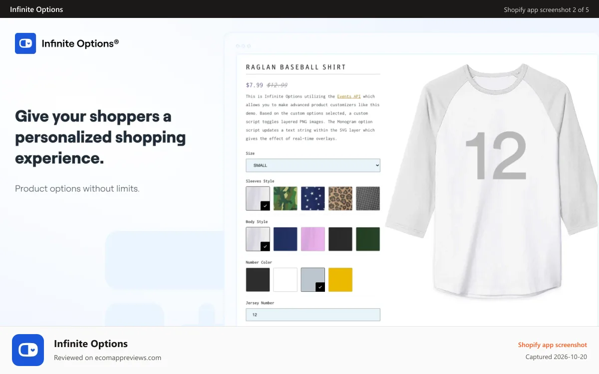 Infinite Options Shopify app screenshot: Give your shoppers a personalized shopping experience.