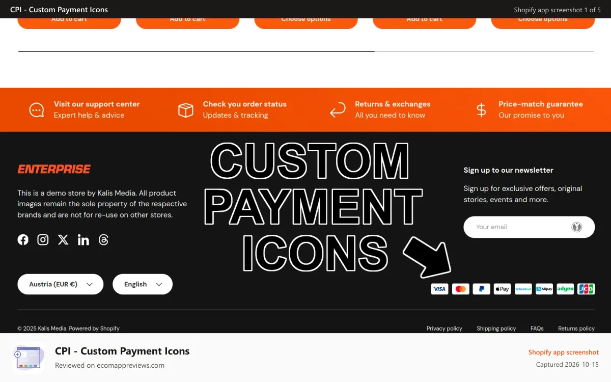 CPI ‑ Custom Payment Icons Shopify app screenshot: Page example