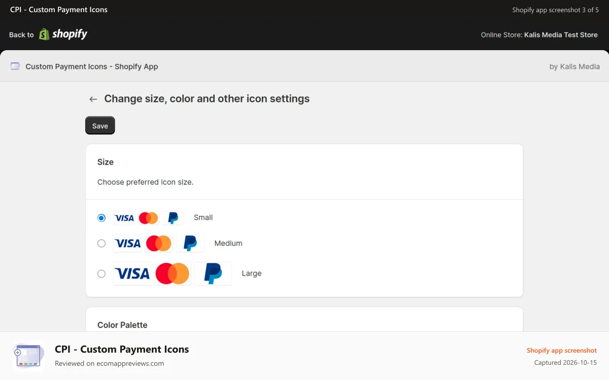 CPI ‑ Custom Payment Icons Shopify app screenshot: Customize