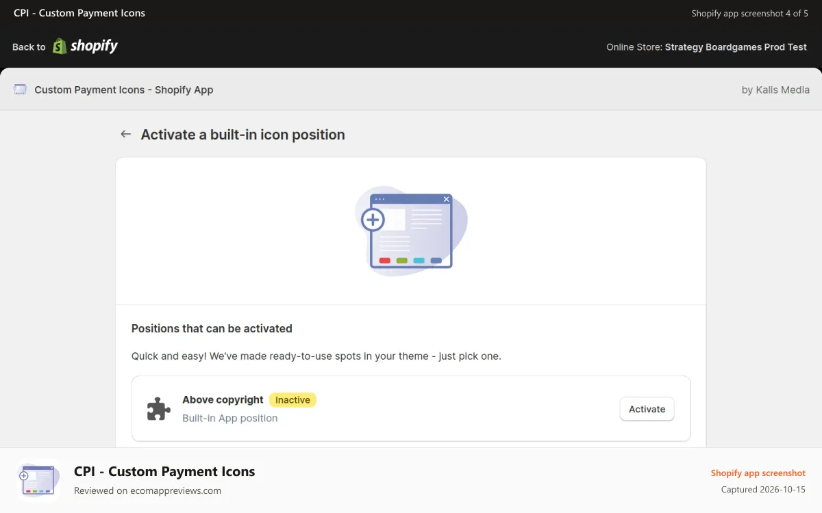 CPI ‑ Custom Payment Icons Shopify app screenshot: Select positions