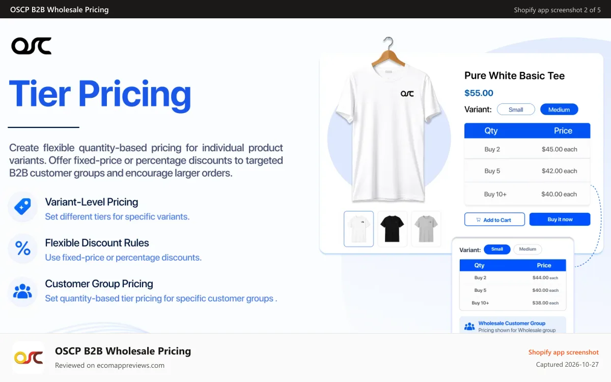 OSCP B2B Wholesale Pricing Shopify app screenshot: Tier pricing