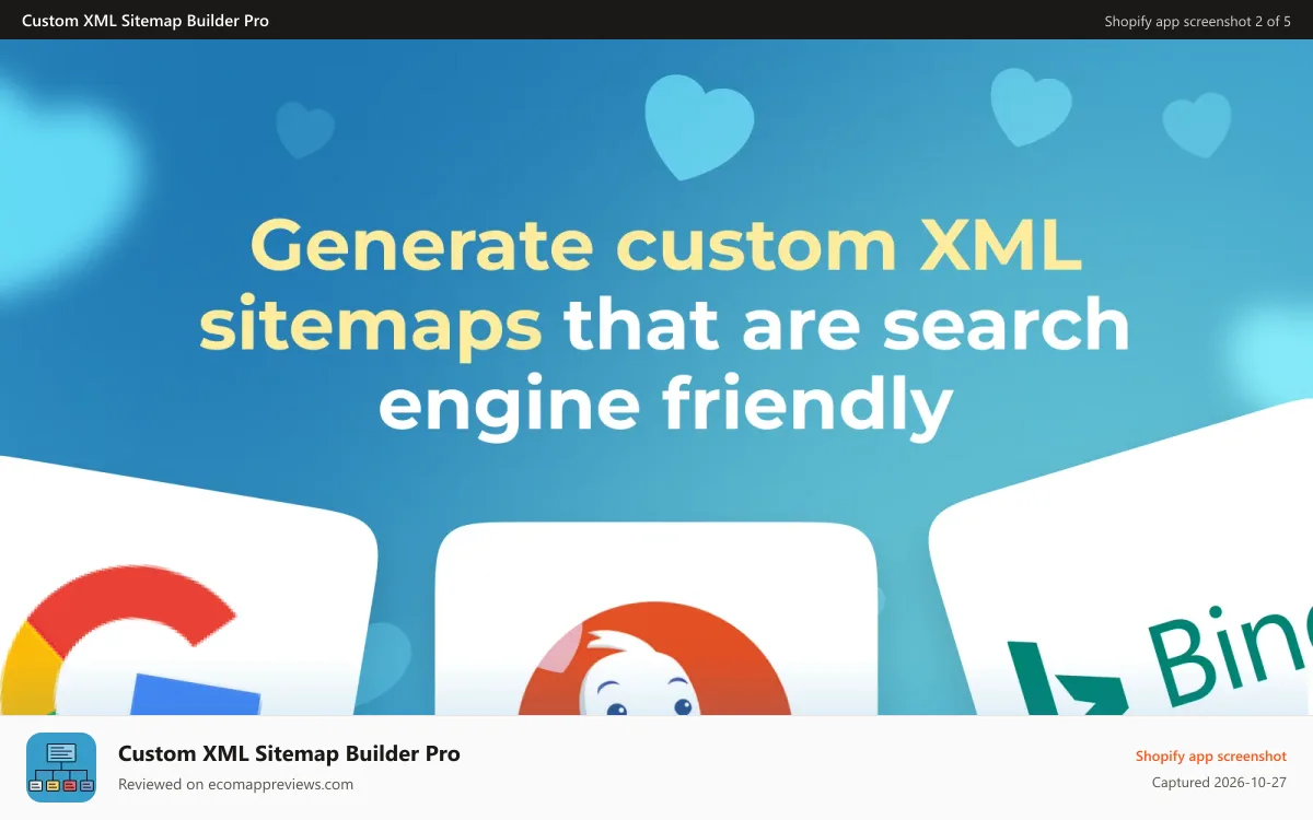 Custom XML Sitemap Builder Pro Shopify app screenshot: Generate custom xml and html sitemaps