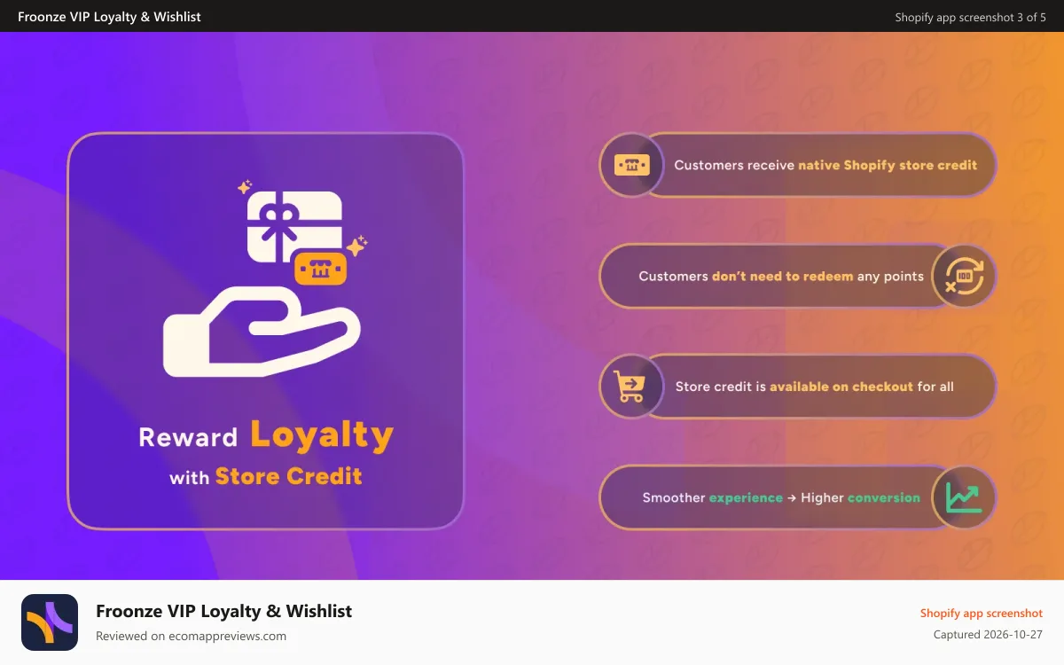 Froonze VIP Loyalty & Wishlist Shopify app screenshot: [Froonze] Loyalty Program based on Native Shopify Store Credit
