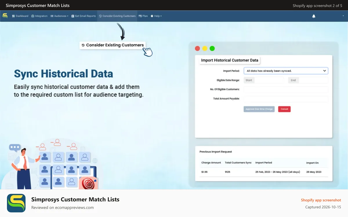 Simprosys Customer Match Lists Shopify app screenshot: Historical customer data - Customer Lists for Google Ads