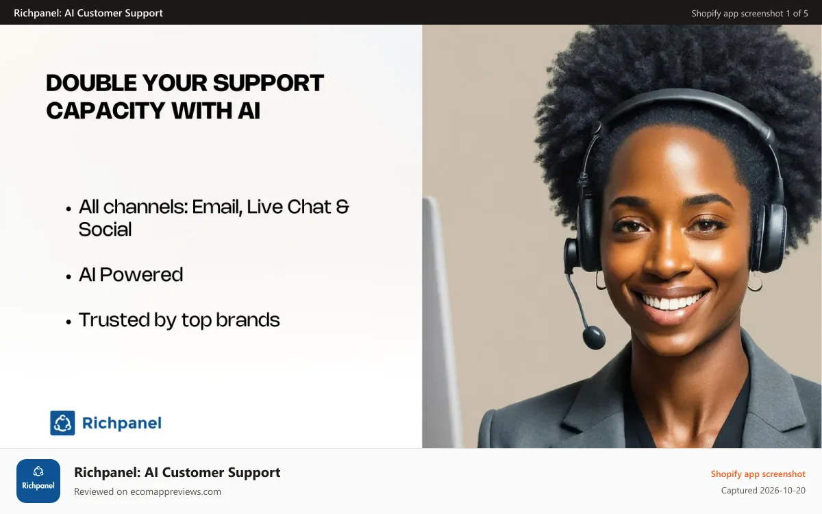 Richpanel: AI Customer Support Shopify app screenshot: AI customer service, helpdesk, live chat for Shopify