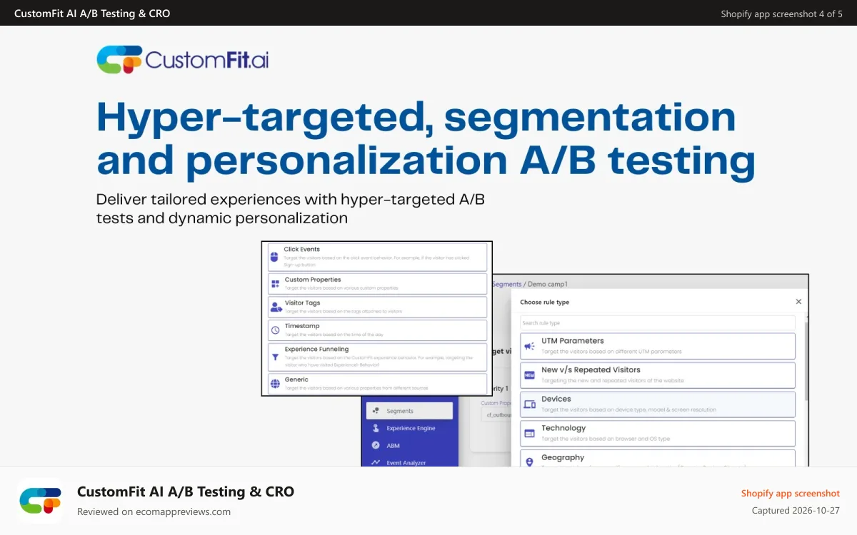 CustomFit AI A/B Testing & CRO Shopify app screenshot: Customized product page based on the target audience