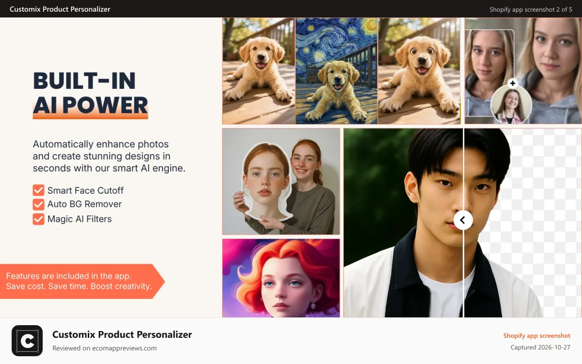 Customix Product Personalizer Shopify app screenshot: AI powered effects