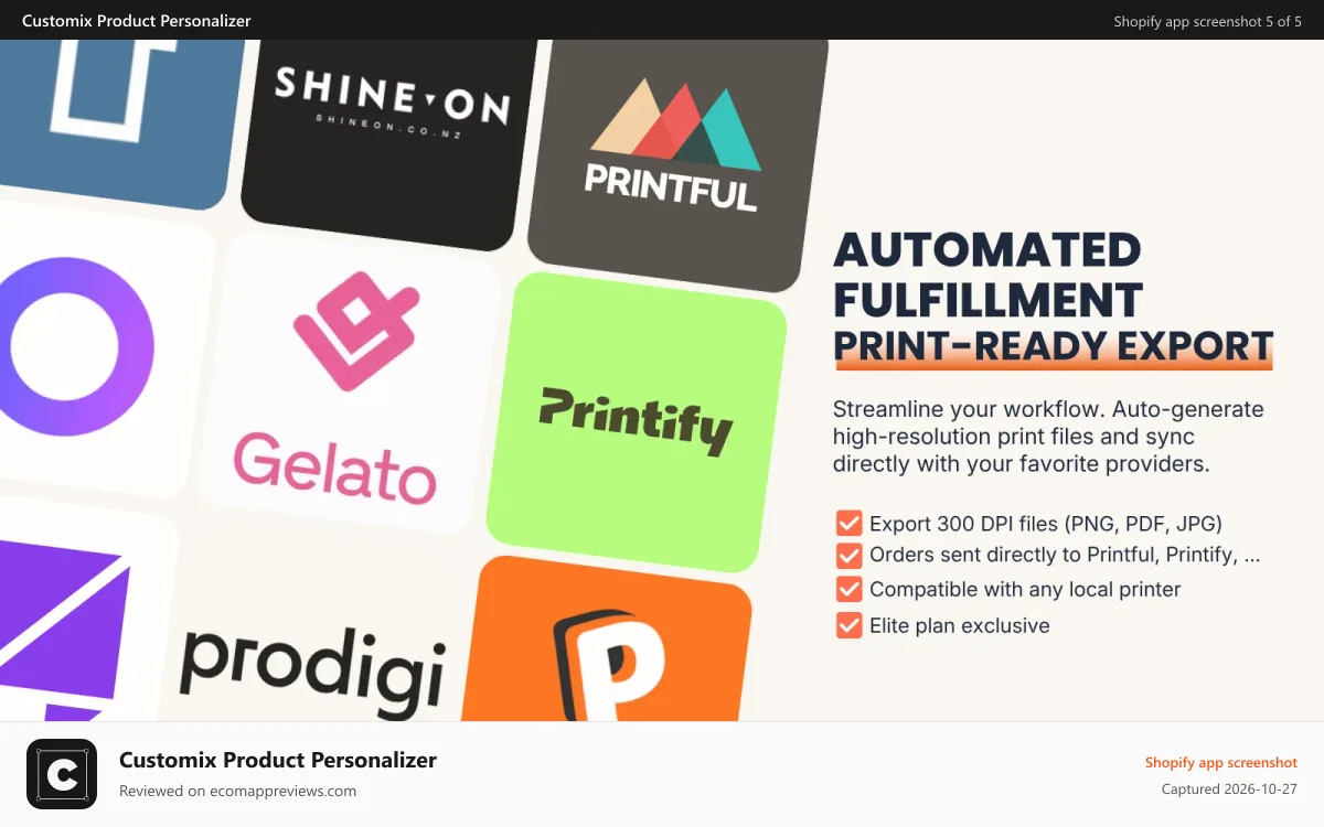 Customix Product Personalizer Shopify app screenshot: Seamless POD integration