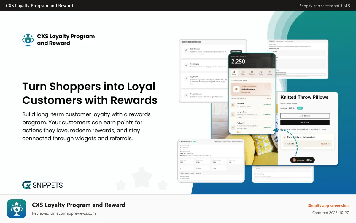 CXS Loyalty Program and Reward Shopify app screenshot: Turn shopper into Loyal Customers with Rewards