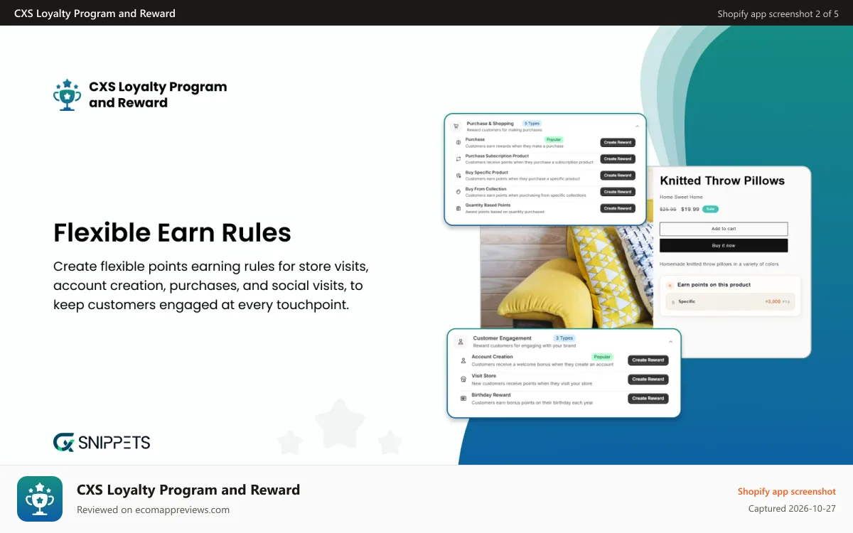 CXS Loyalty Program and Reward Shopify app screenshot: Flexible Earn Rules