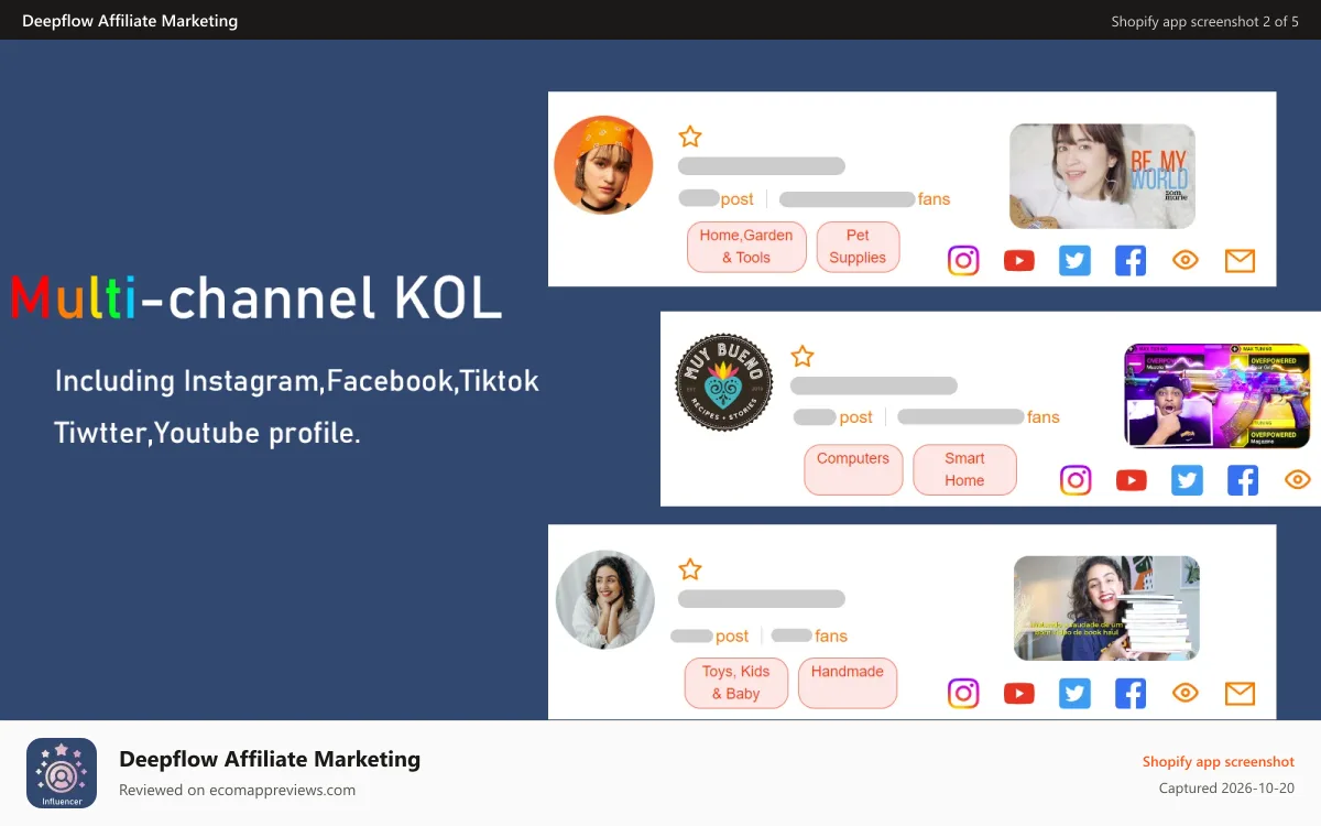 Deepflow Affiliate Marketing Shopify app screenshot: Shopify KOL marketing