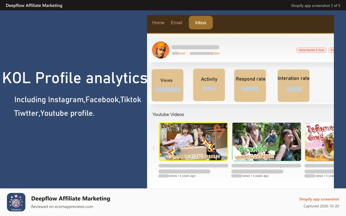 Deepflow Affiliate Marketing Shopify app screenshot: Shopify KOL marketing
